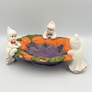 Halloween Ghost Pumpkin Centerpiece Bowl 9" Ceramic Candy Dish Fall Decor
